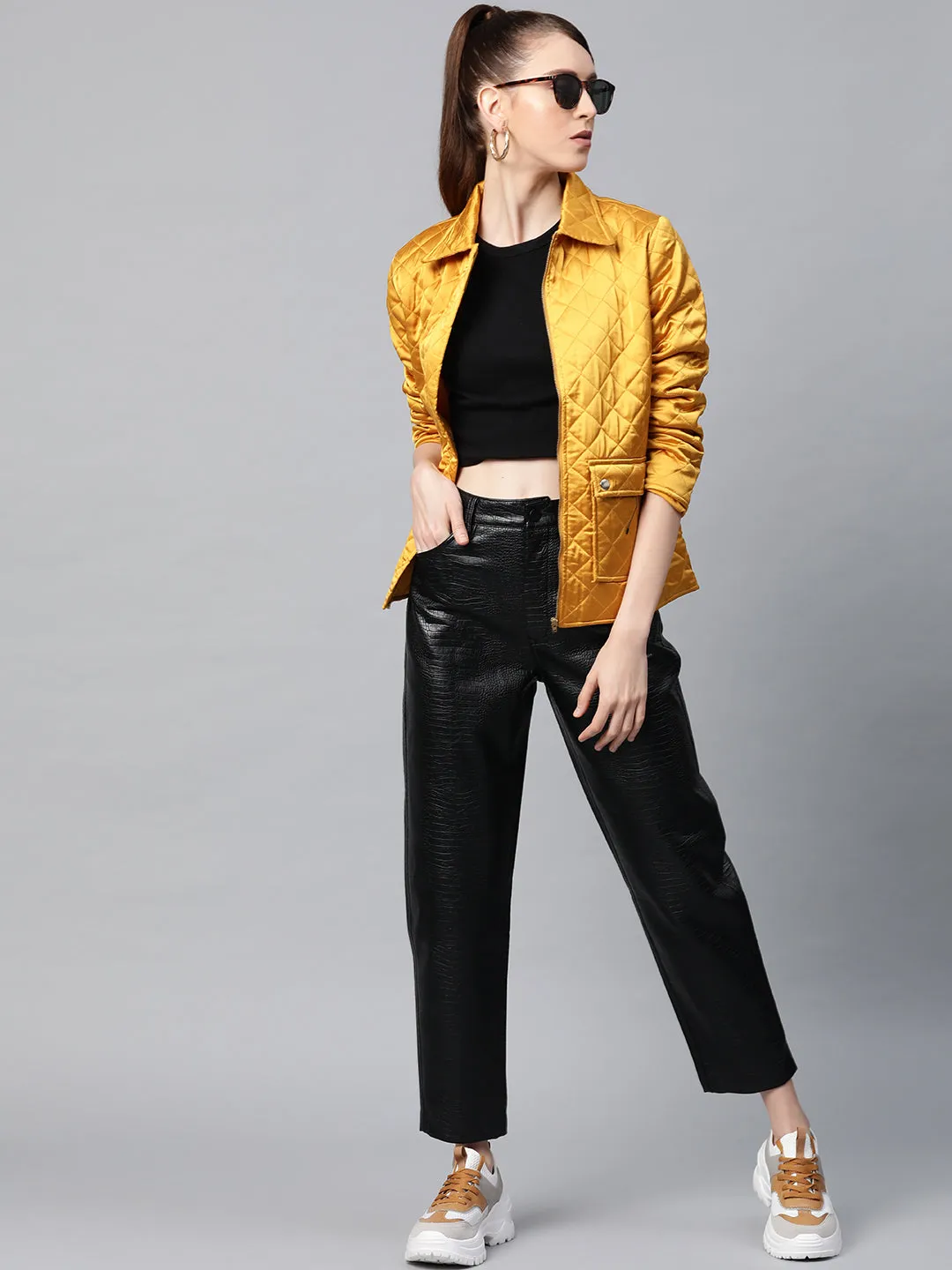 Mustard Satin Quilted Jacket