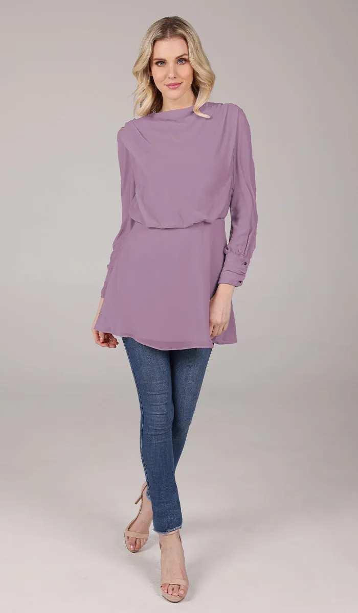 Myra Modest Chiffon Tunic Dress - Dusty Mauve - FINAL SALE