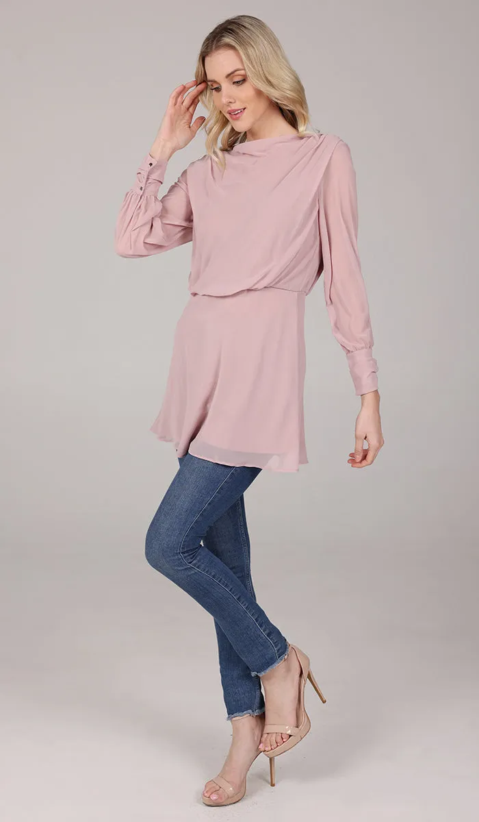 Myra Modest Chiffon Tunic Dress - Tearose - FINAL SALE