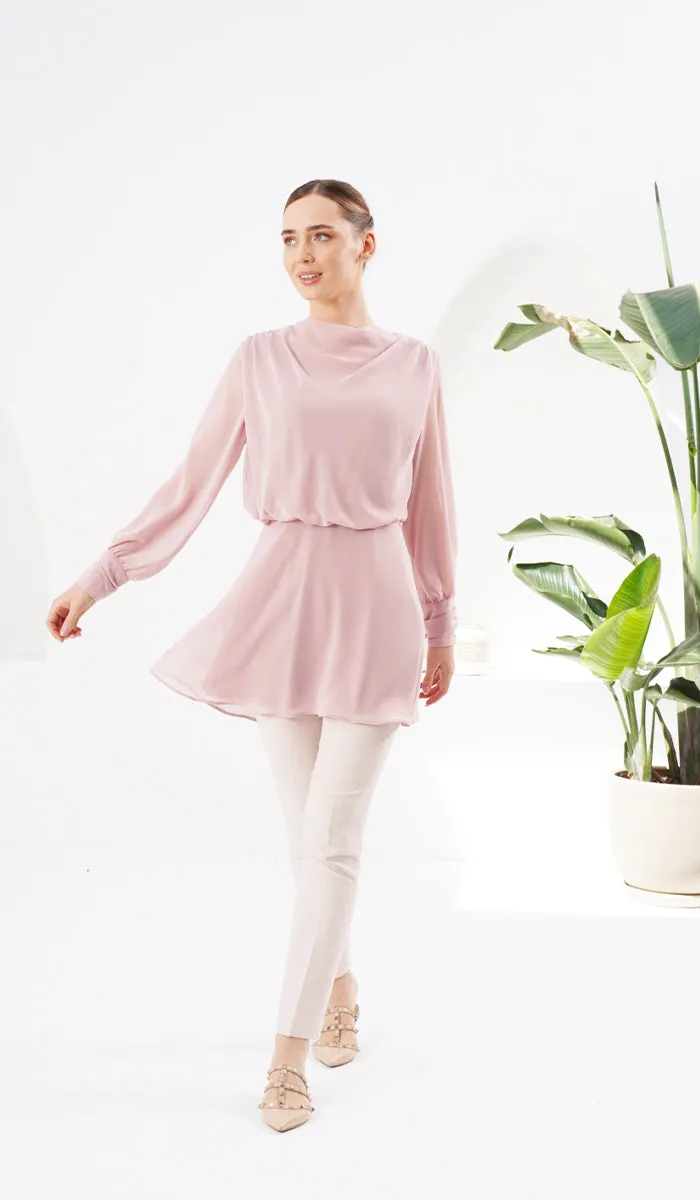 Myra Modest Chiffon Tunic Dress - Tearose - FINAL SALE