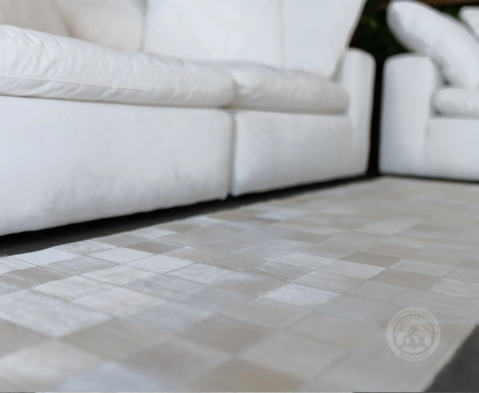 Natural White - Designer Rug - Runner - Squares