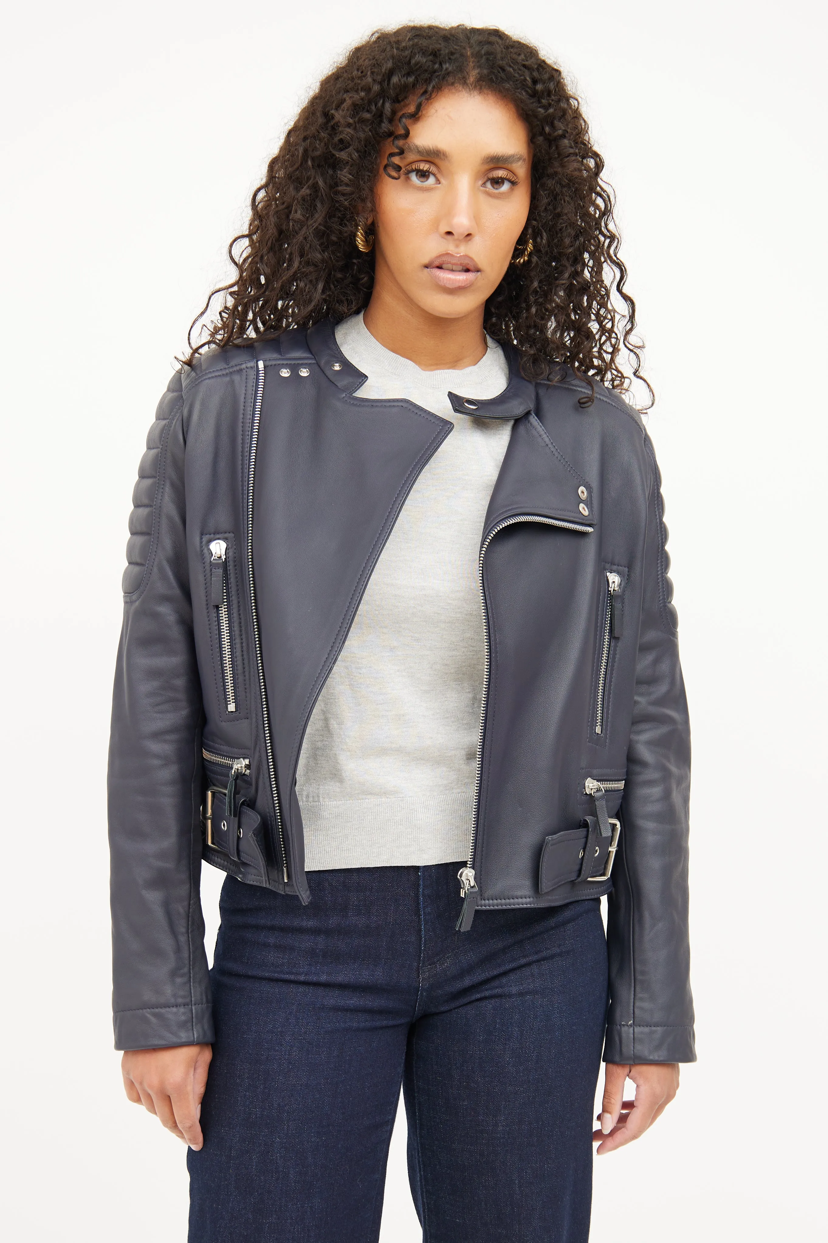 Navy Leather Jacket