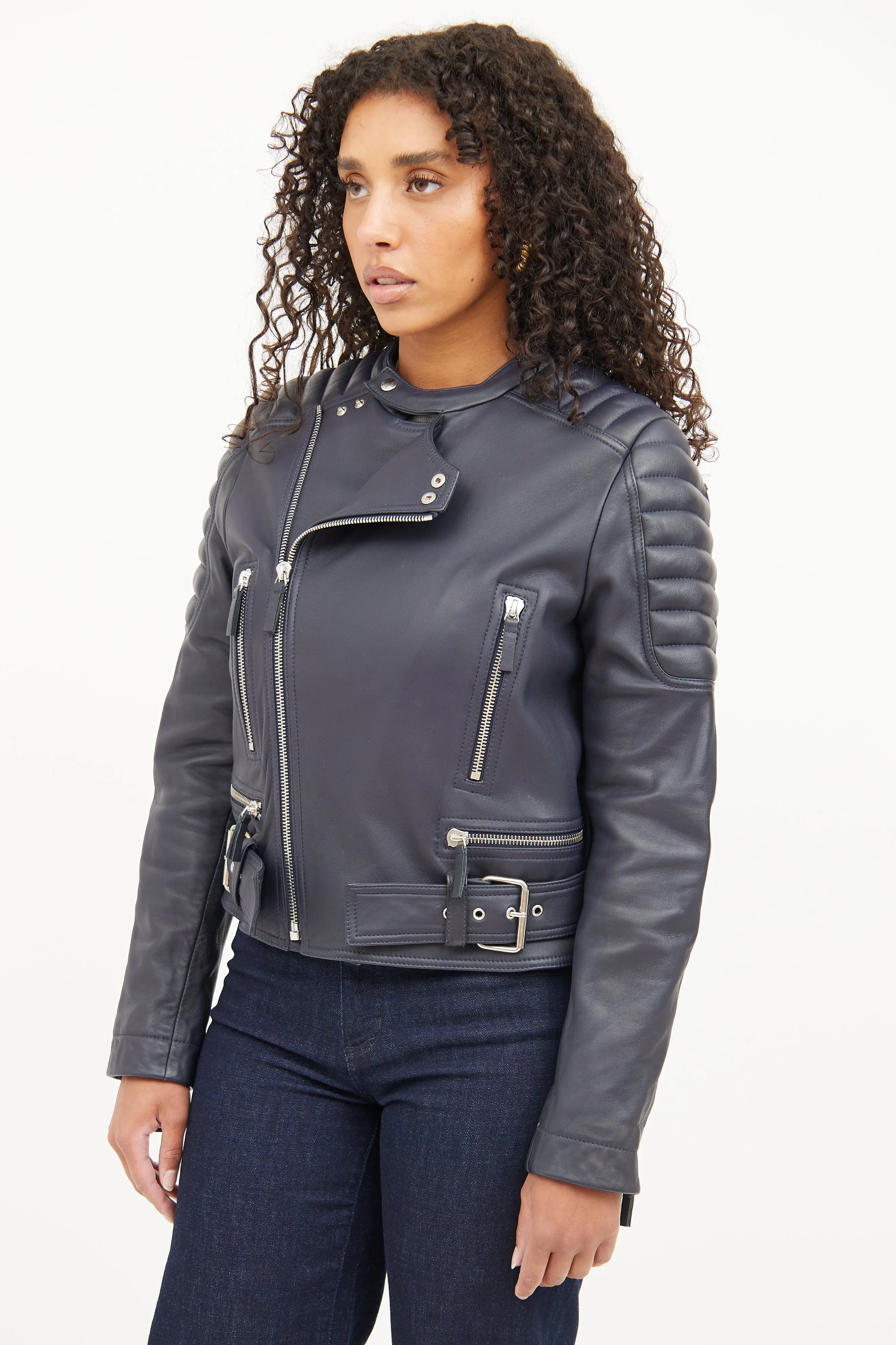 Navy Leather Jacket