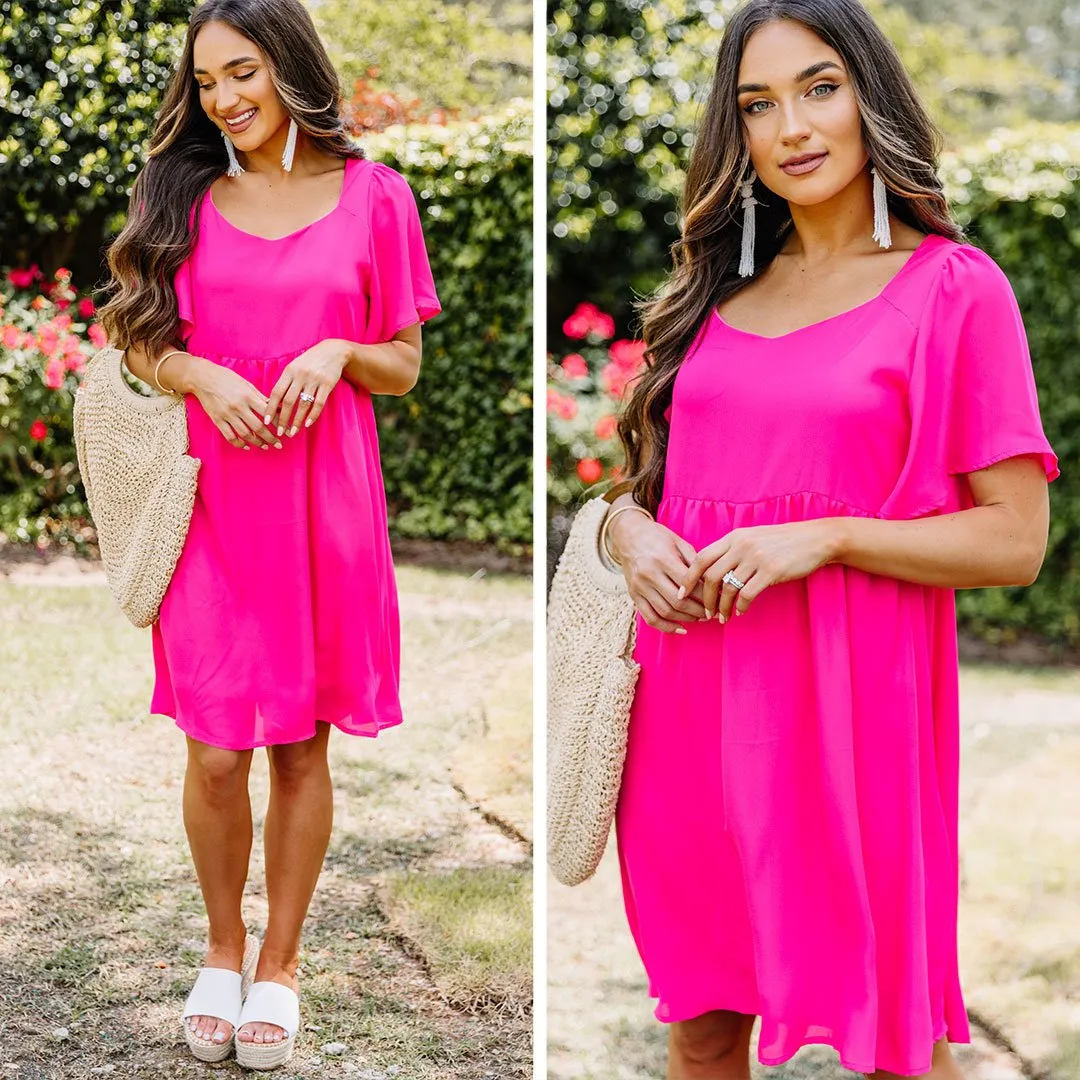 Never Give Up Hot Pink Babydoll Dress