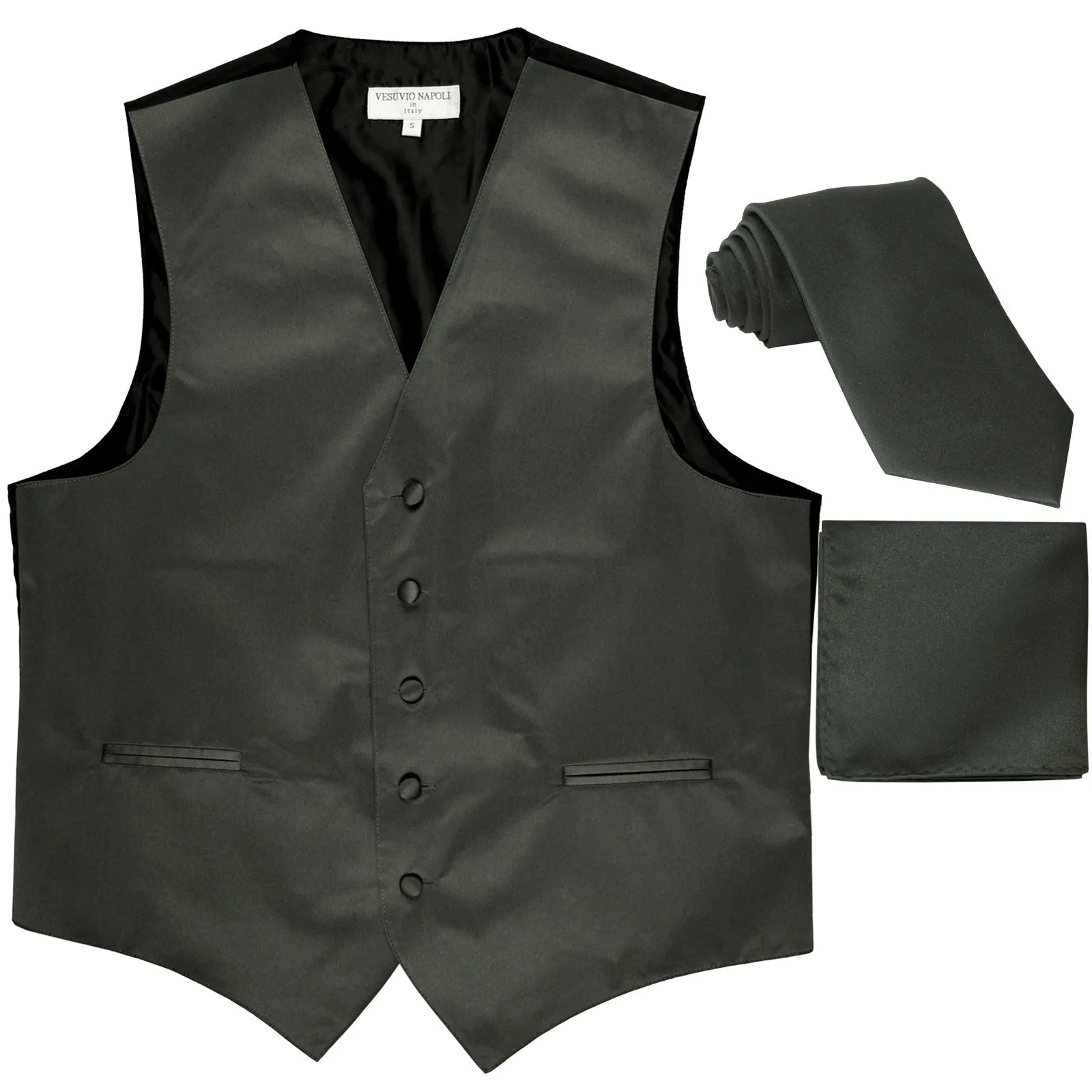 New Men's formal vest Tuxedo Waistcoat_necktie & hankie set wedding dark gray