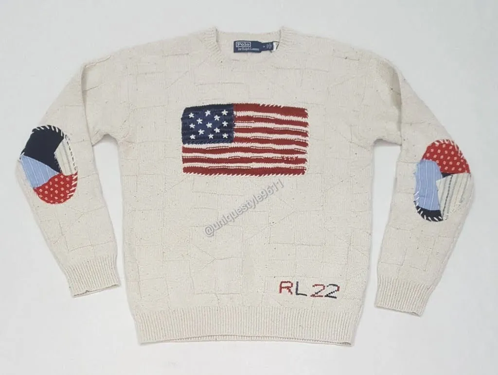 Nwt Polo Ralph Lauren Beig American Flag Patchwork RL22 Sweater