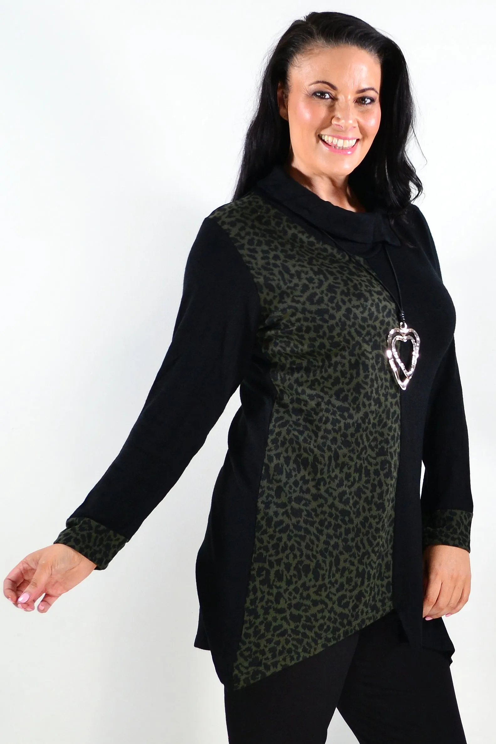 Olive Leopard Cuff Tunic Top