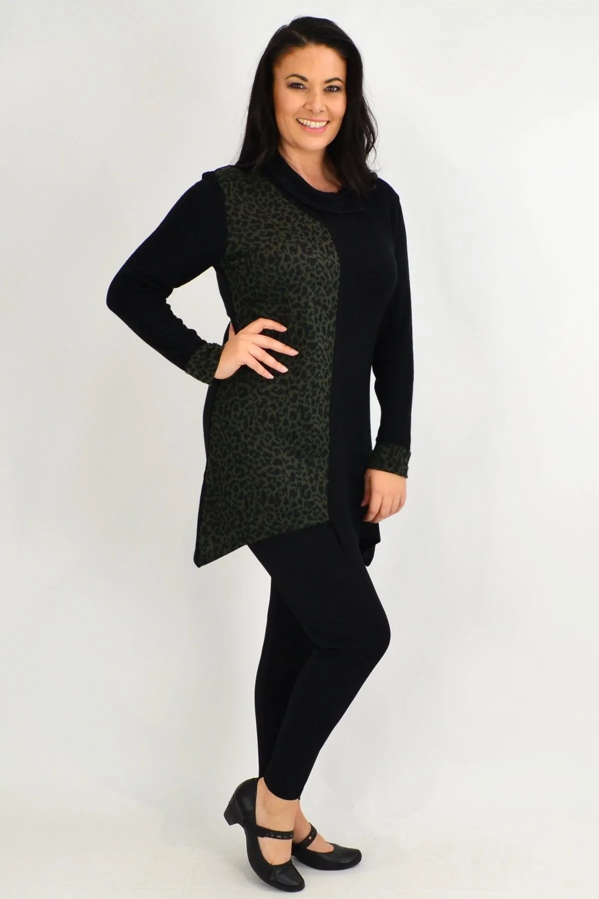 Olive Leopard Cuff Tunic Top