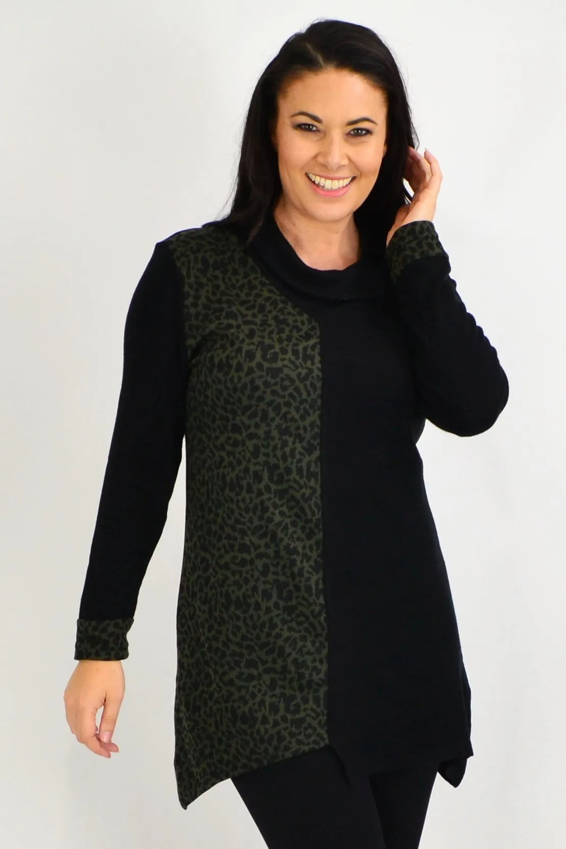 Olive Leopard Cuff Tunic Top