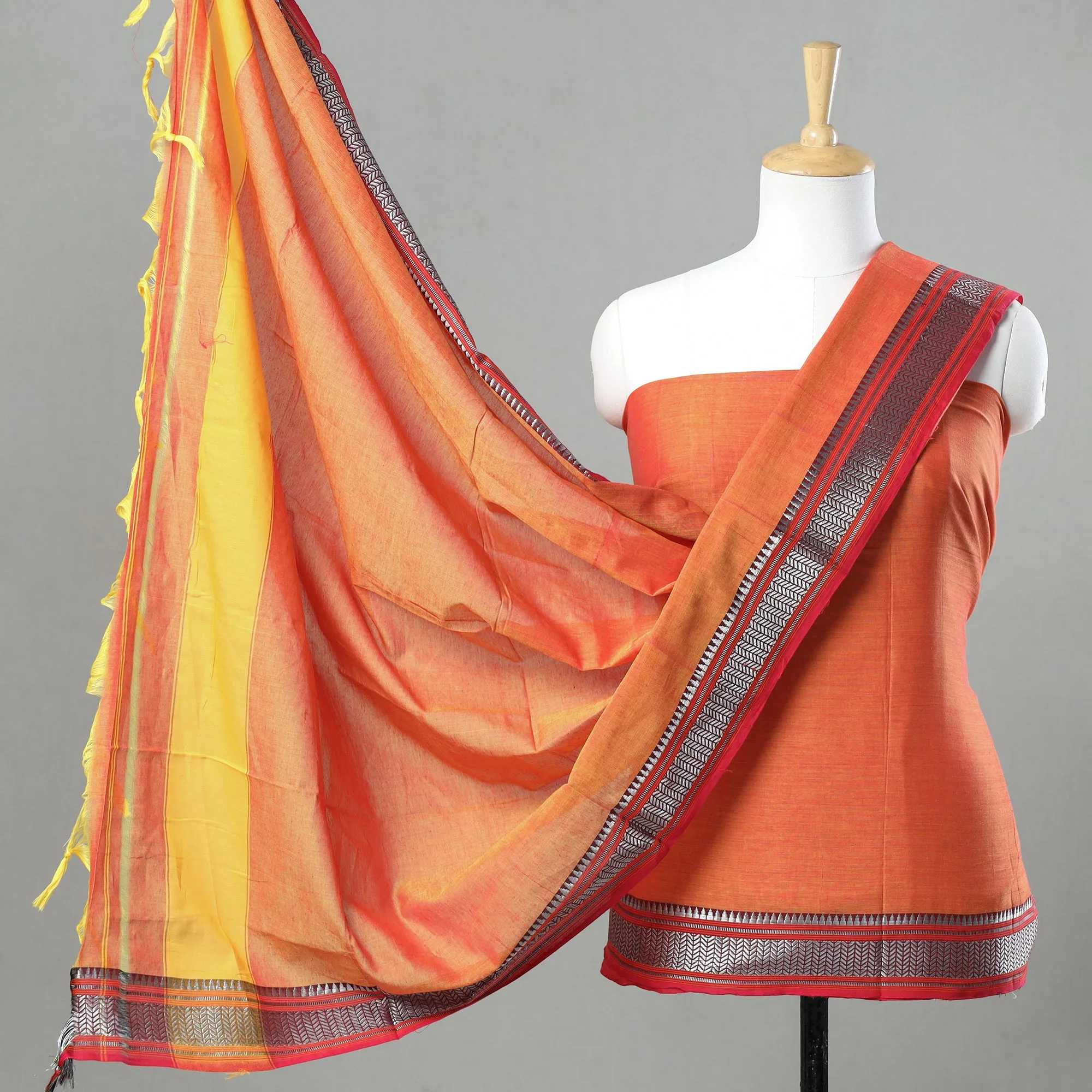 Orange - 3pc Dharwad Cotton Suit Material Set 06