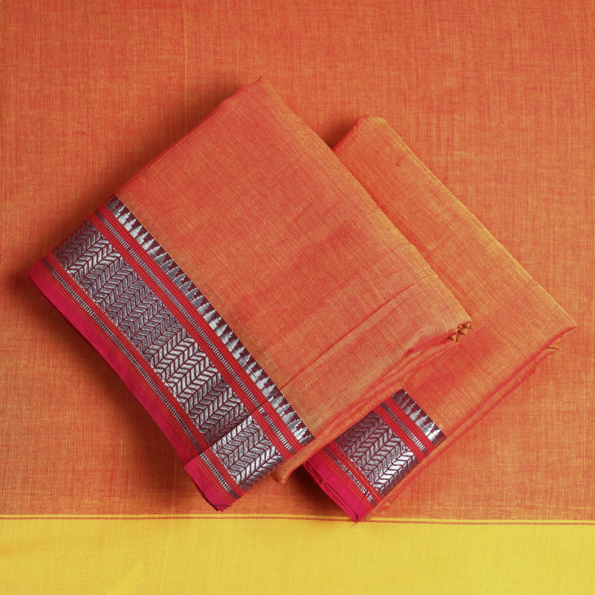 Orange - 3pc Dharwad Cotton Suit Material Set 06