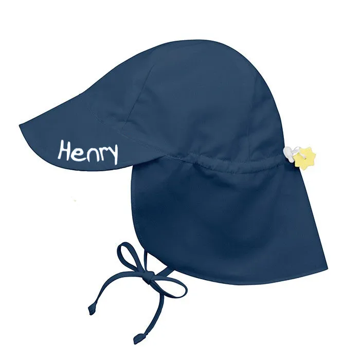 Personalized Navy Blue Baby and Toddler Sun Hat with Flap Sun Protection Infant Hat Newborn Summer Hat