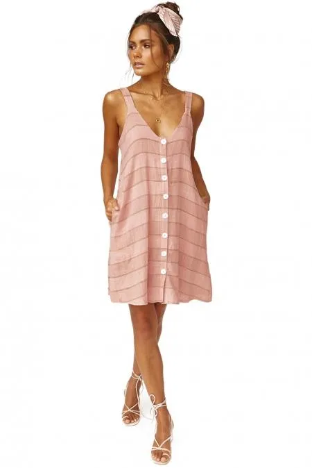 Pink Buttoned Loose Fit Slip Summer Dress