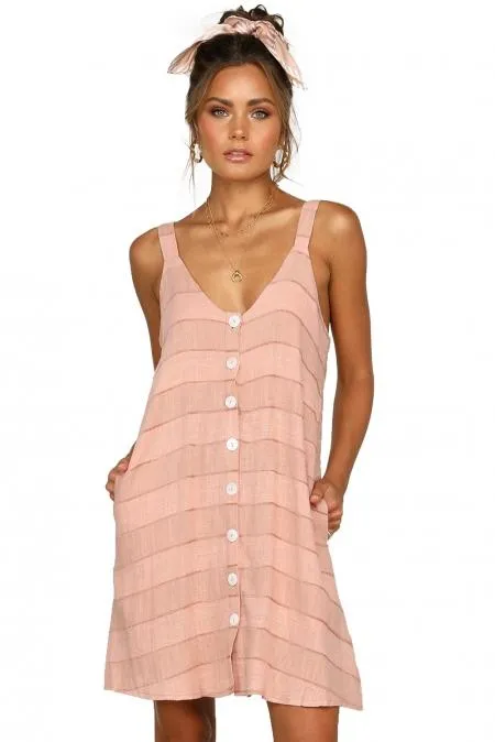 Pink Buttoned Loose Fit Slip Summer Dress