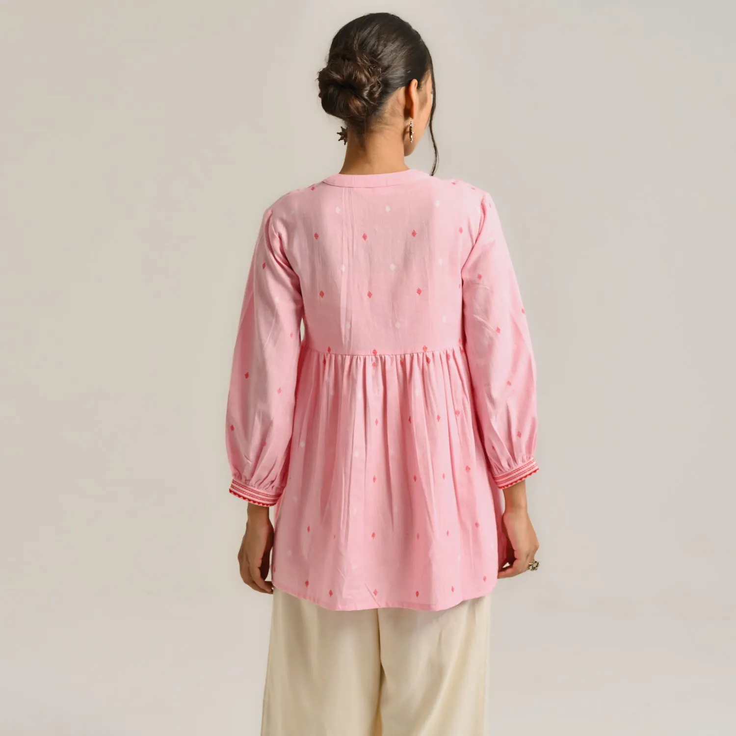 Pink Linen Cotton Jamdani Printed Tunic