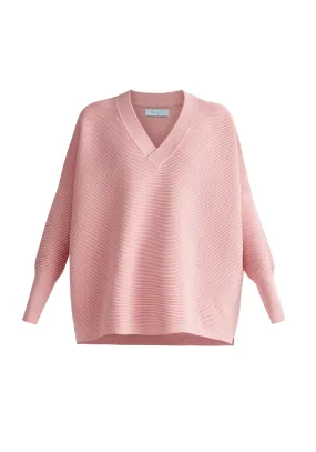 Pink V-Neck Ribbed Jumper