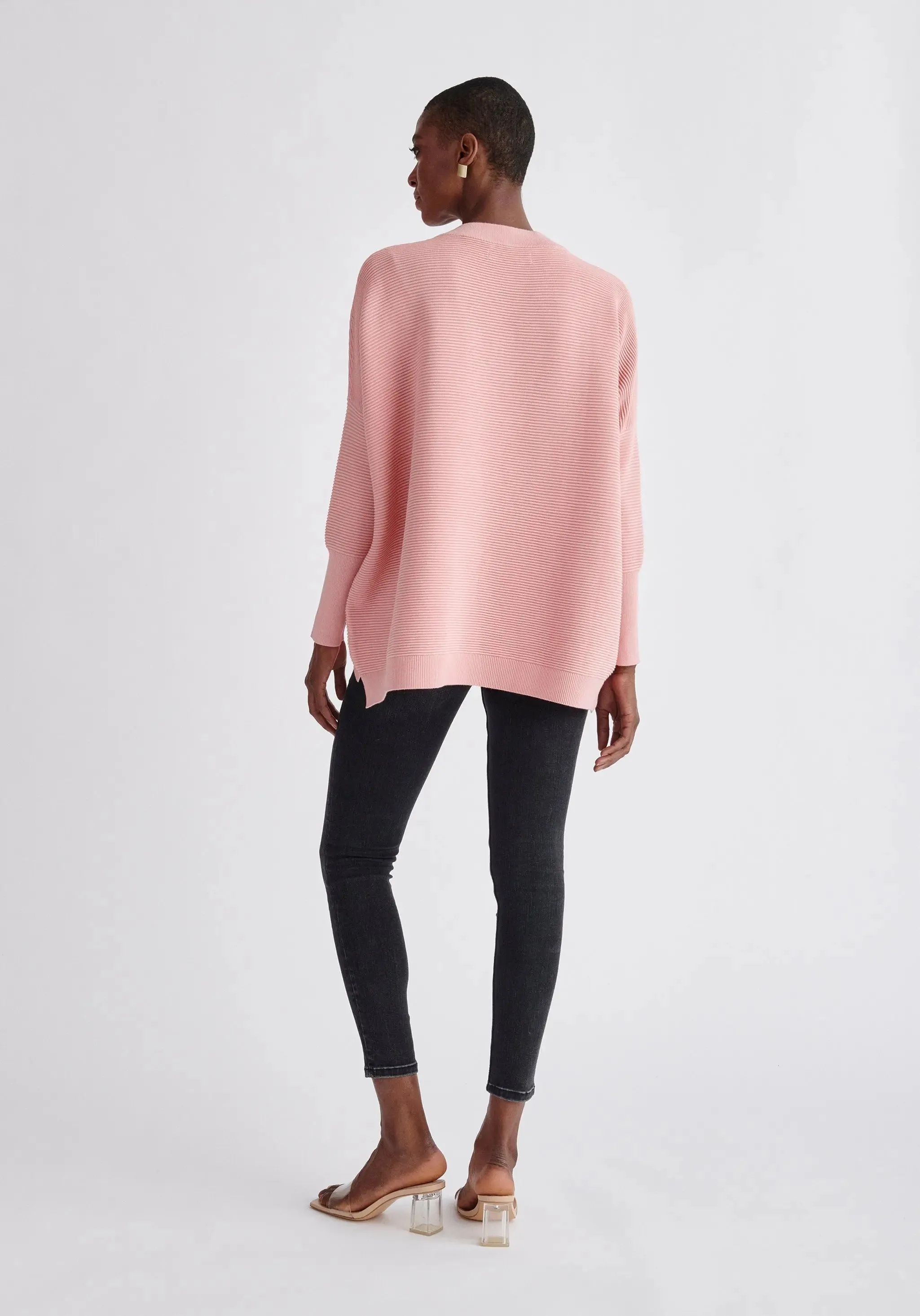 Pink V-Neck Ribbed Jumper