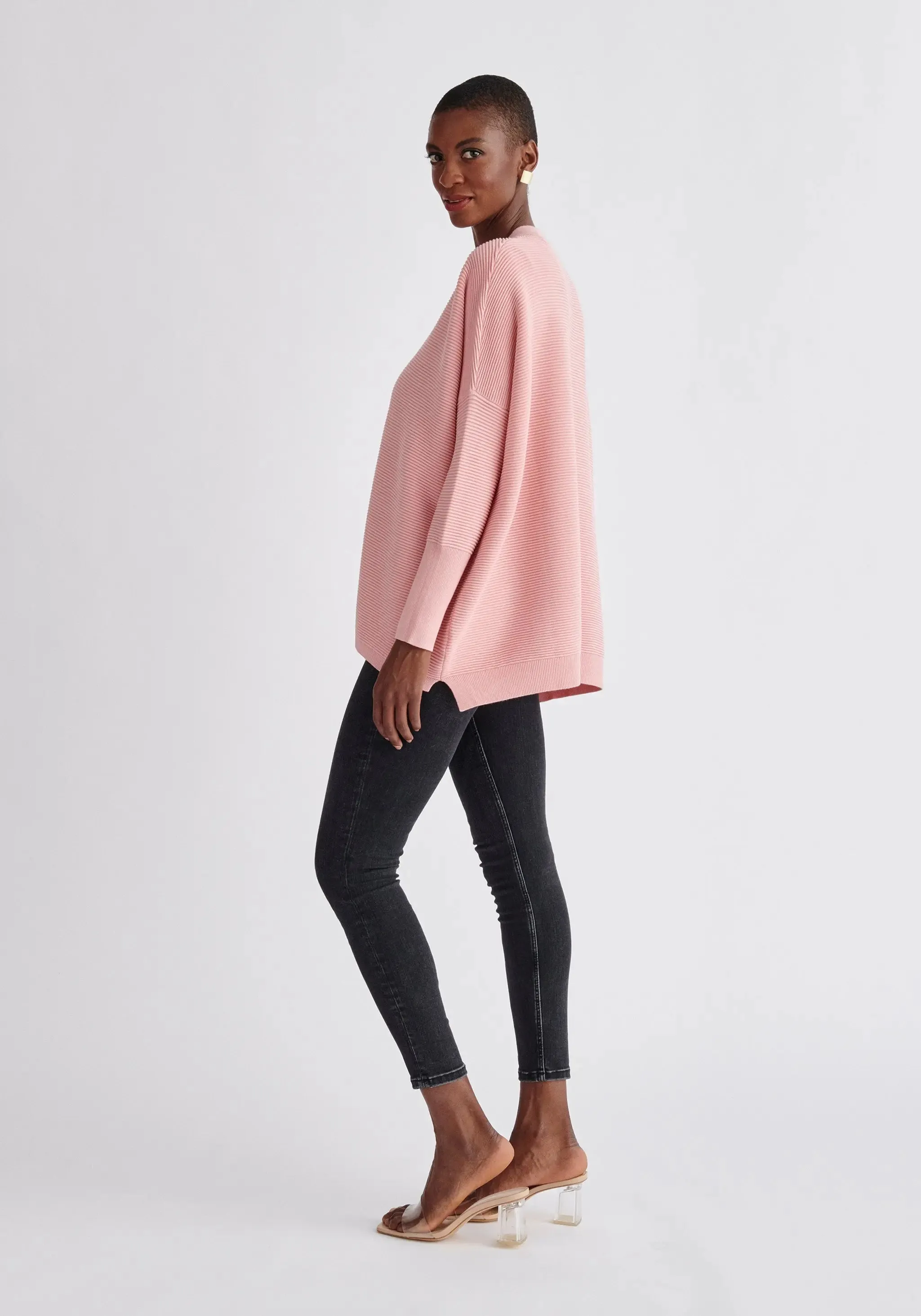 Pink V-Neck Ribbed Jumper