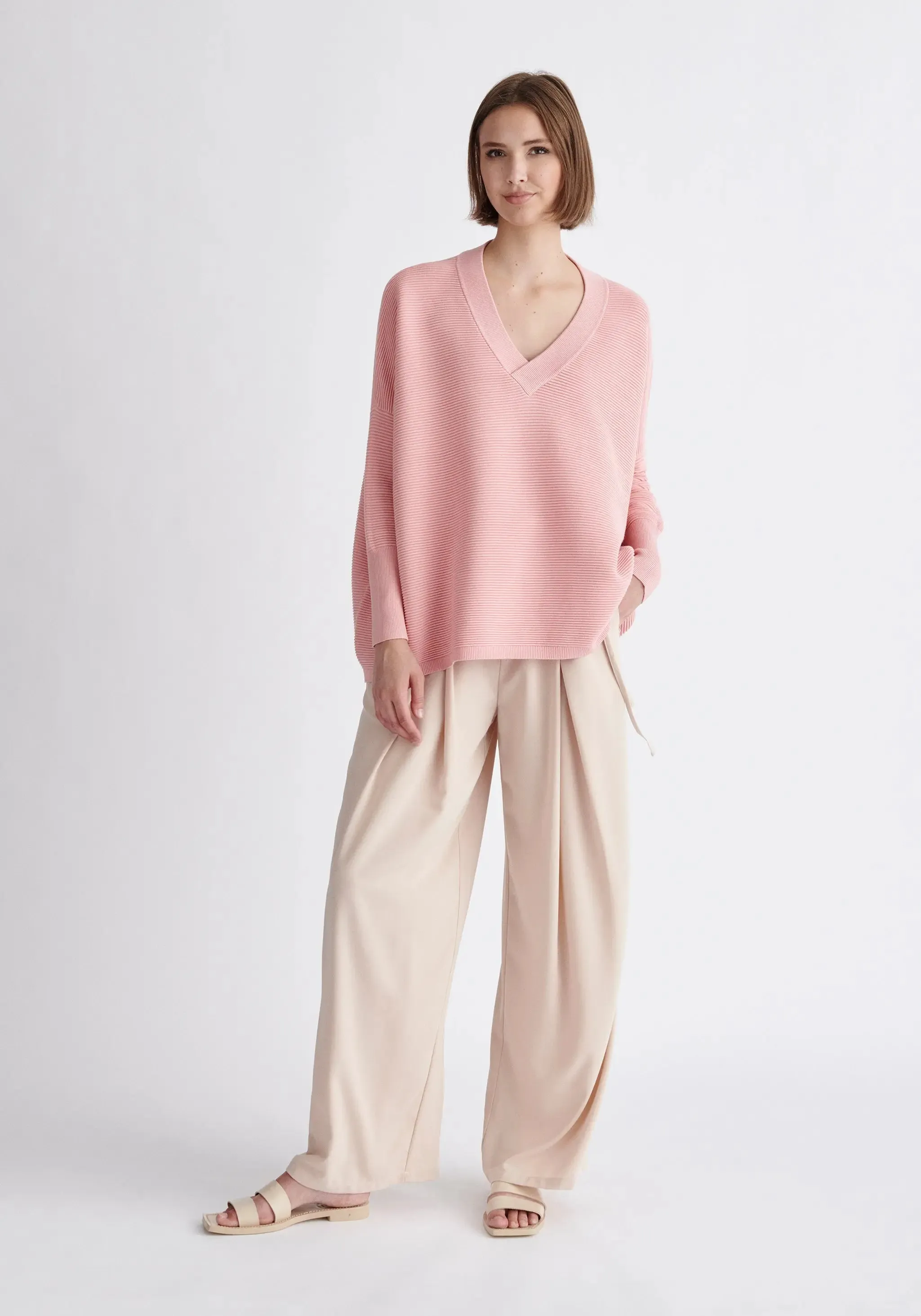 Pink V-Neck Ribbed Jumper