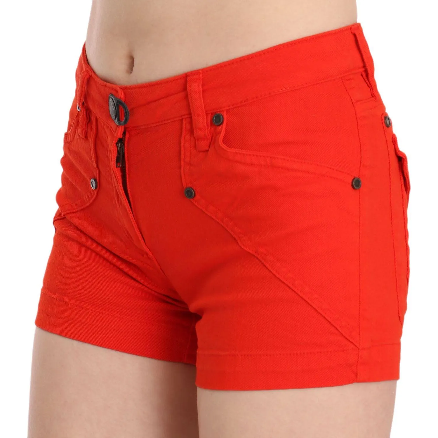 PLEIN SUD Chic Mid Waist Mini Shorts in Vibrant Orange