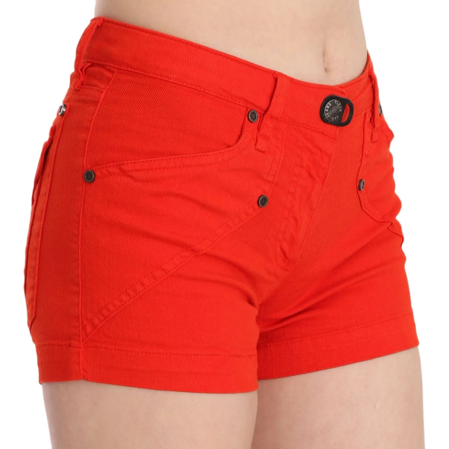 PLEIN SUD Chic Mid Waist Mini Shorts in Vibrant Orange