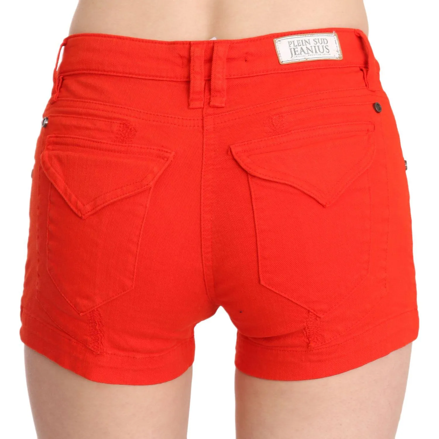 PLEIN SUD Chic Mid Waist Mini Shorts in Vibrant Orange