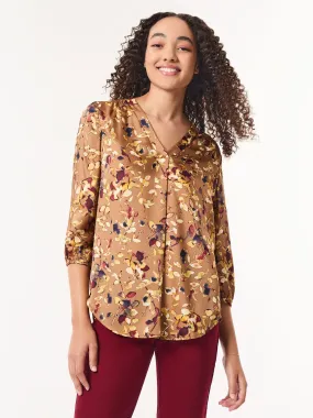 Plus Printed V-Neck Pleated Kelly Blouse