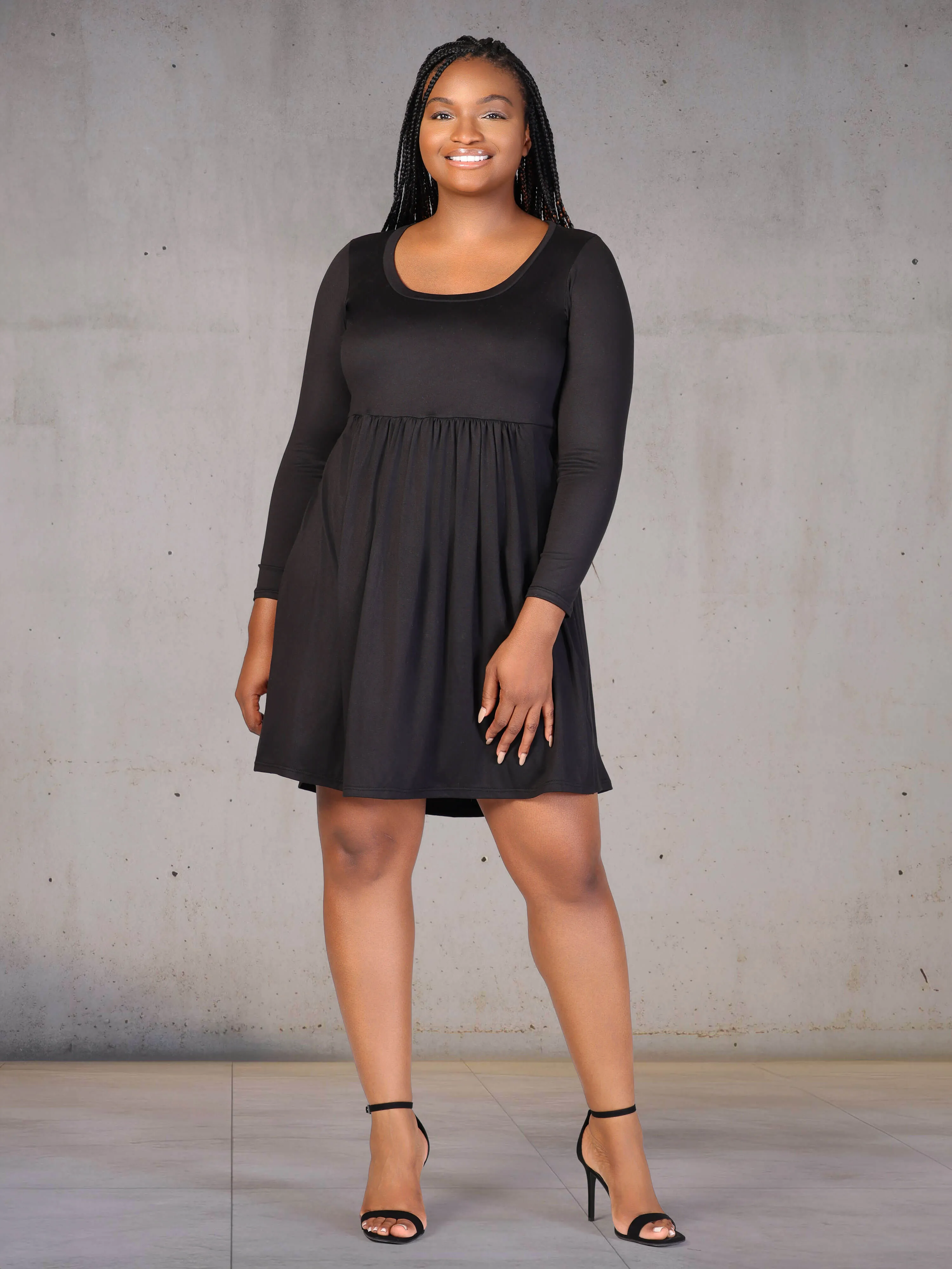 Plus Size Long Sleeve Babydoll Knee Length Dress