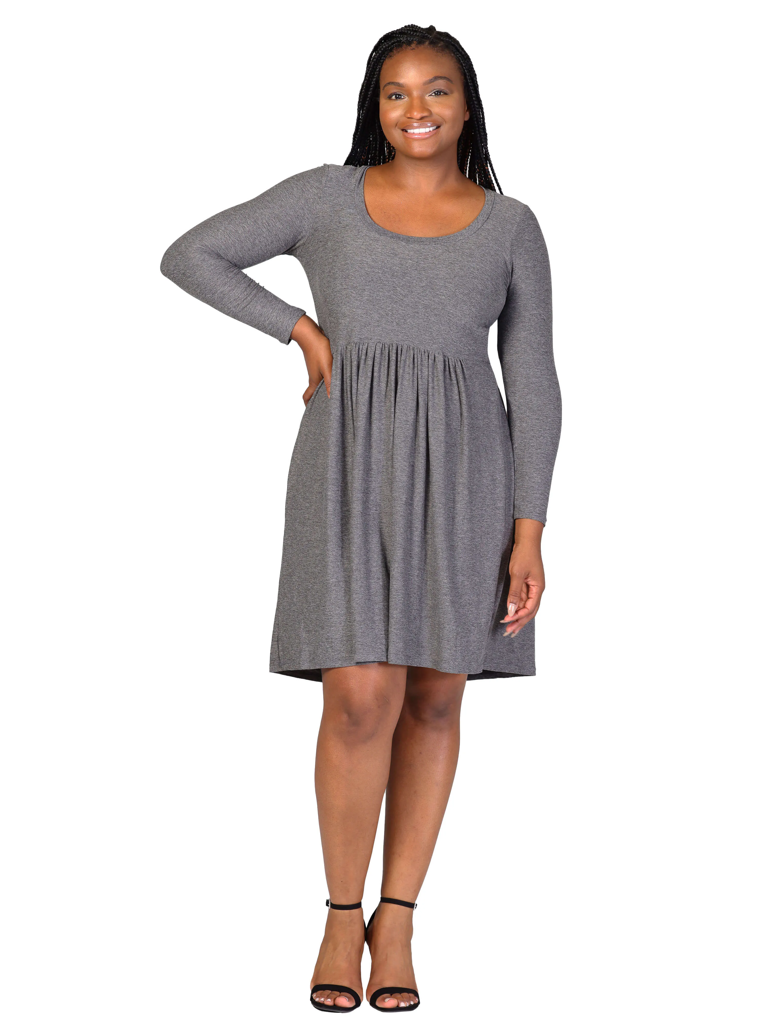 Plus Size Long Sleeve Babydoll Knee Length Dress