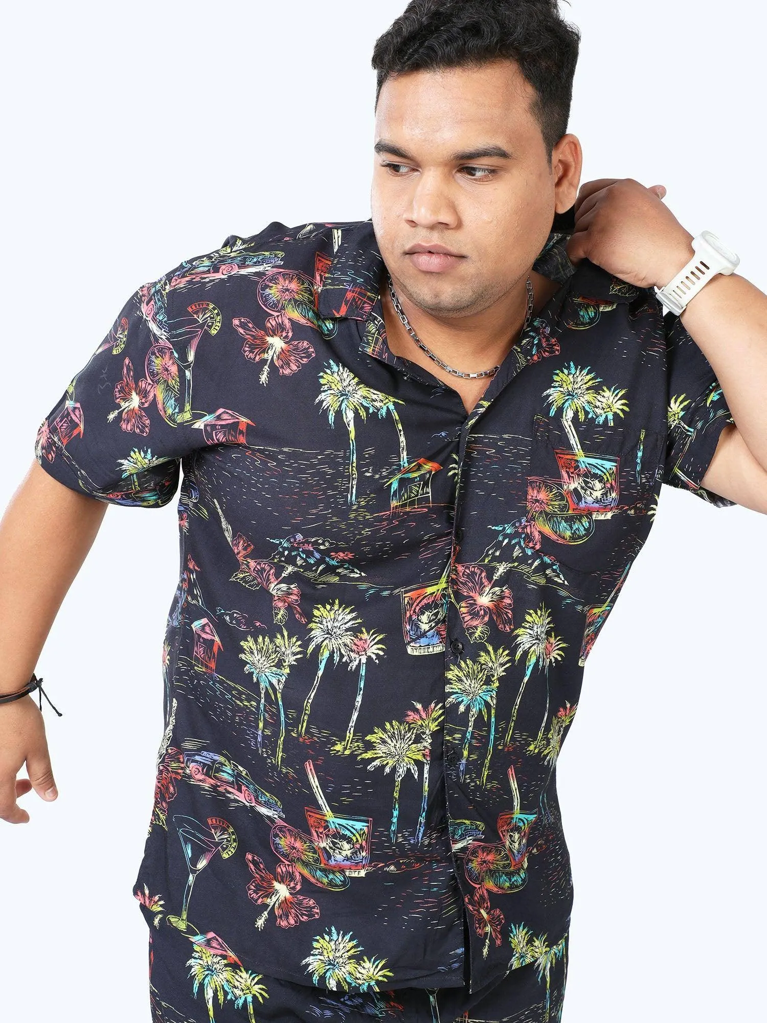 Plus Size Men Hawaii Celebration Printed Half Sleeve Co-Ords