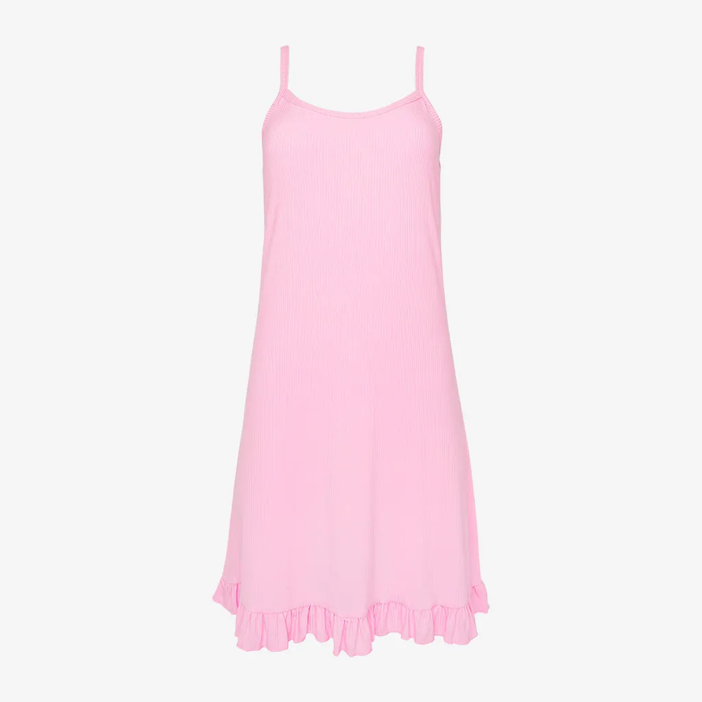 Posh Pink Ribbed Women's Sleeveless Slip Dress