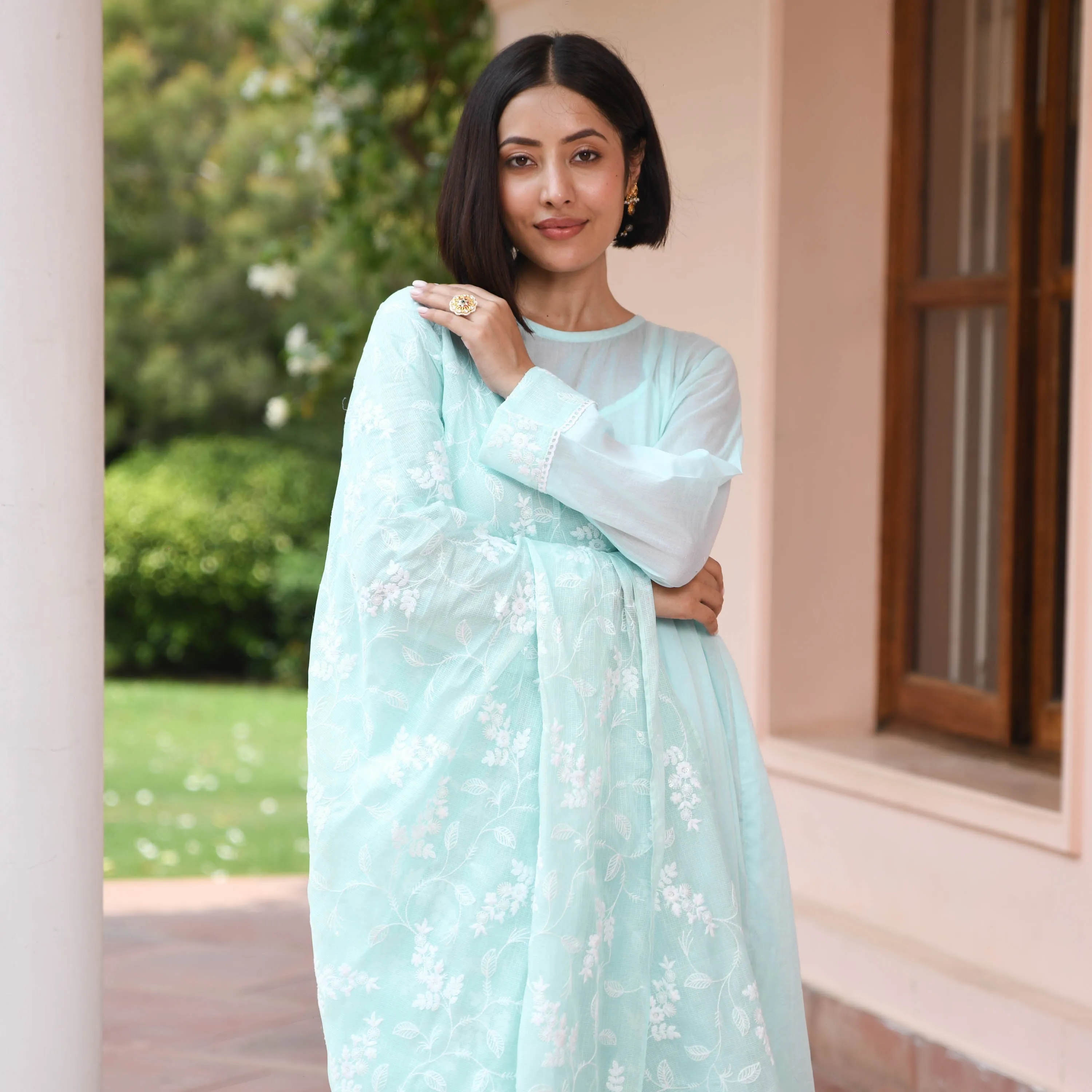 Powder Cotton Suit with Embroidery Dupatta