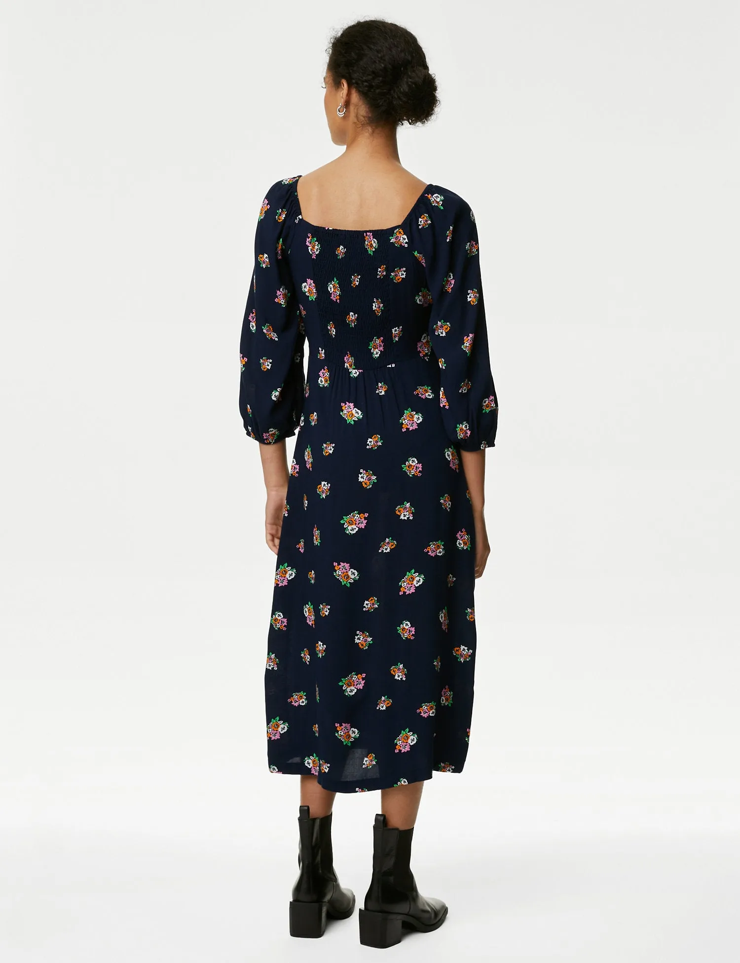 Printed Sweetheart Neckline Midi Tea Dress