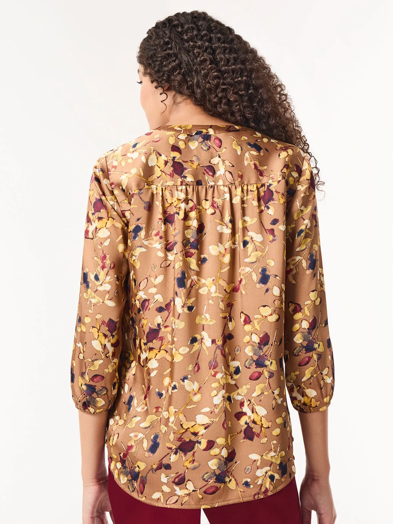 Printed V-Neck Pleated Kelly Blouse