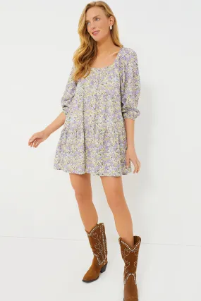 Purple Floral Square Neck Lulu Mini Dress