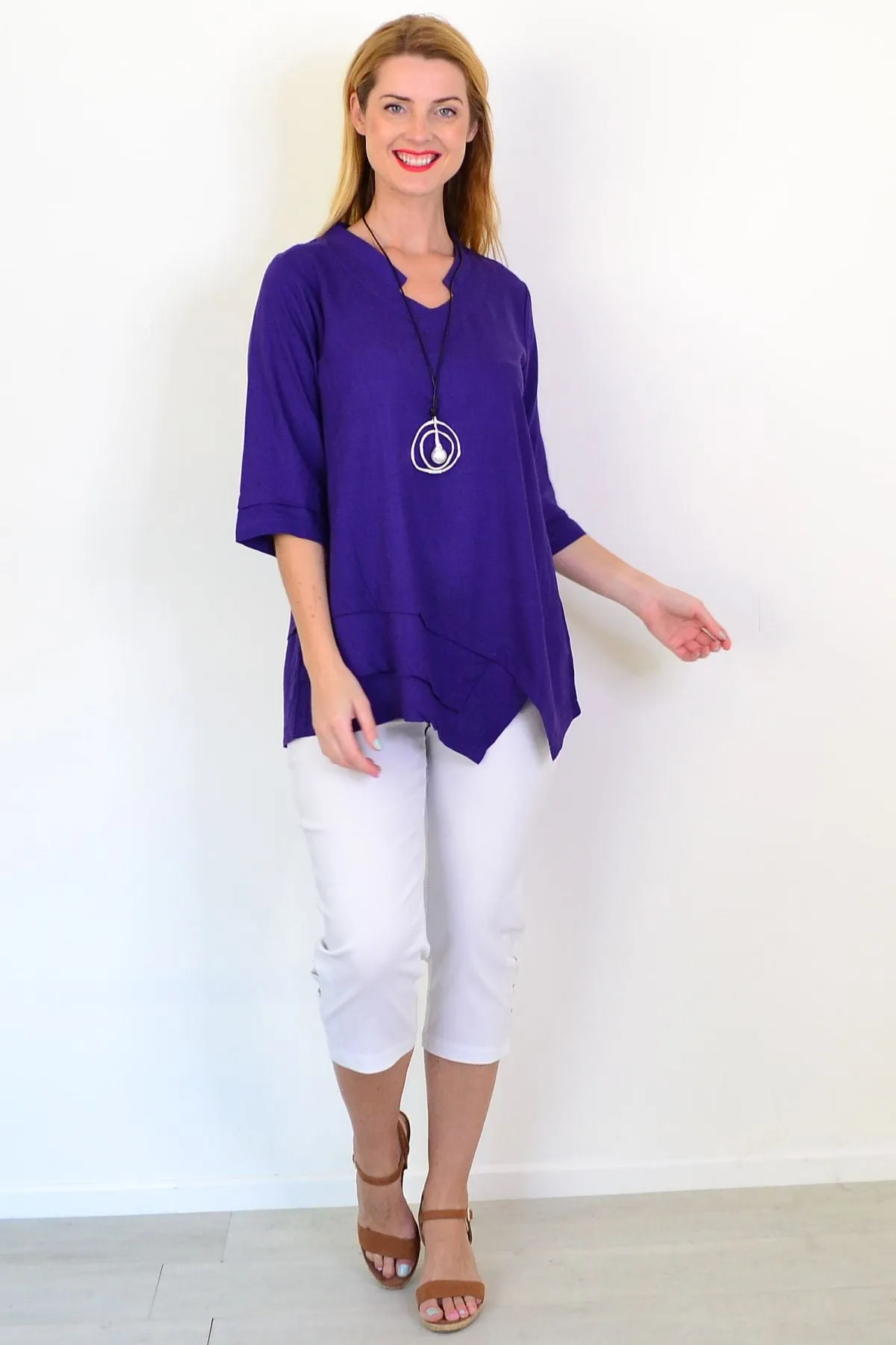 Purple Linen Blend Tunic Top