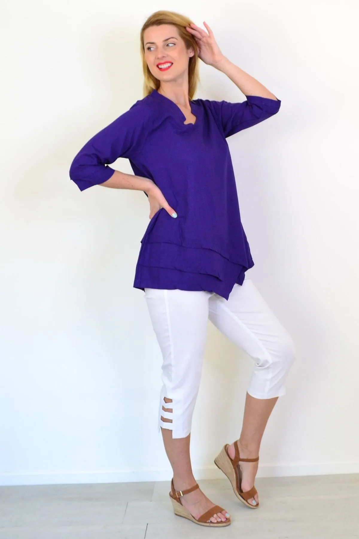 Purple Linen Blend Tunic Top