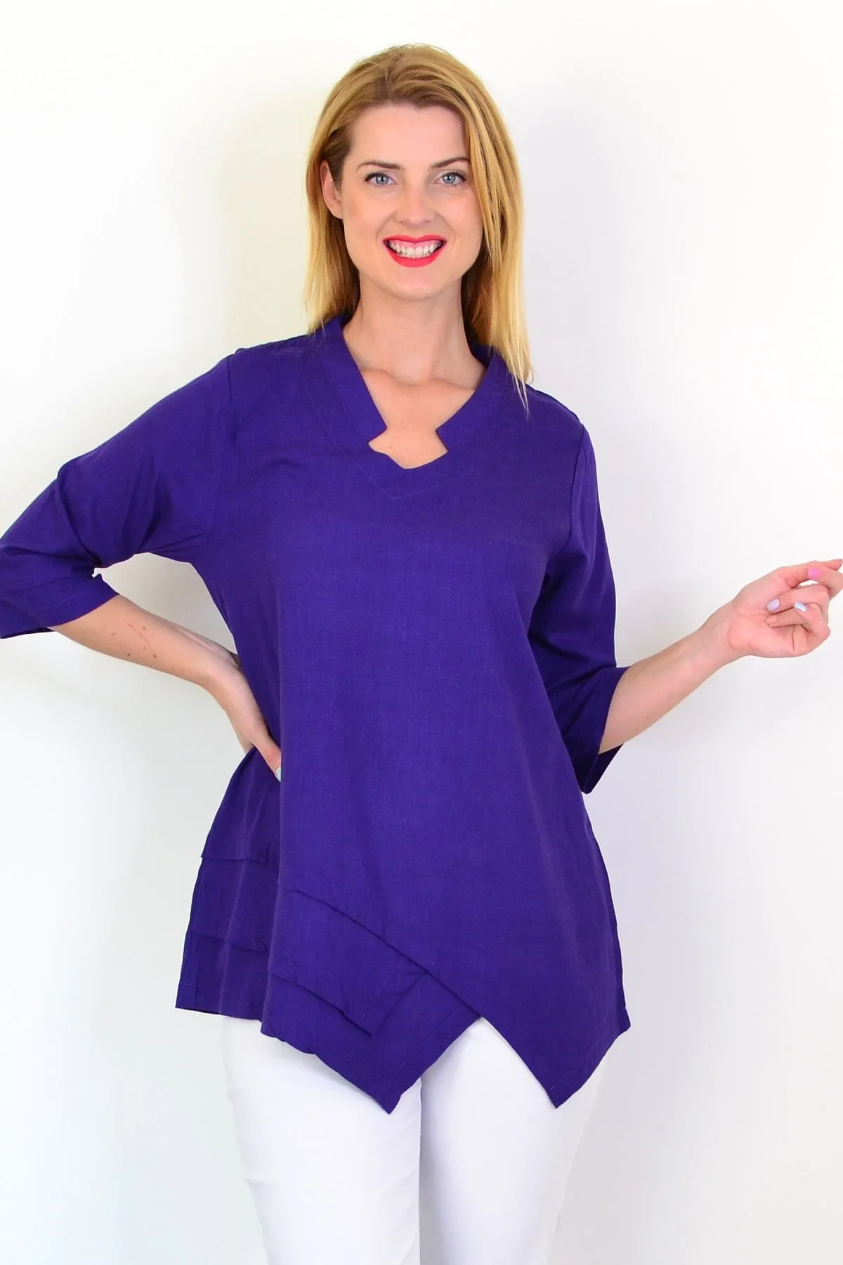 Purple Linen Blend Tunic Top