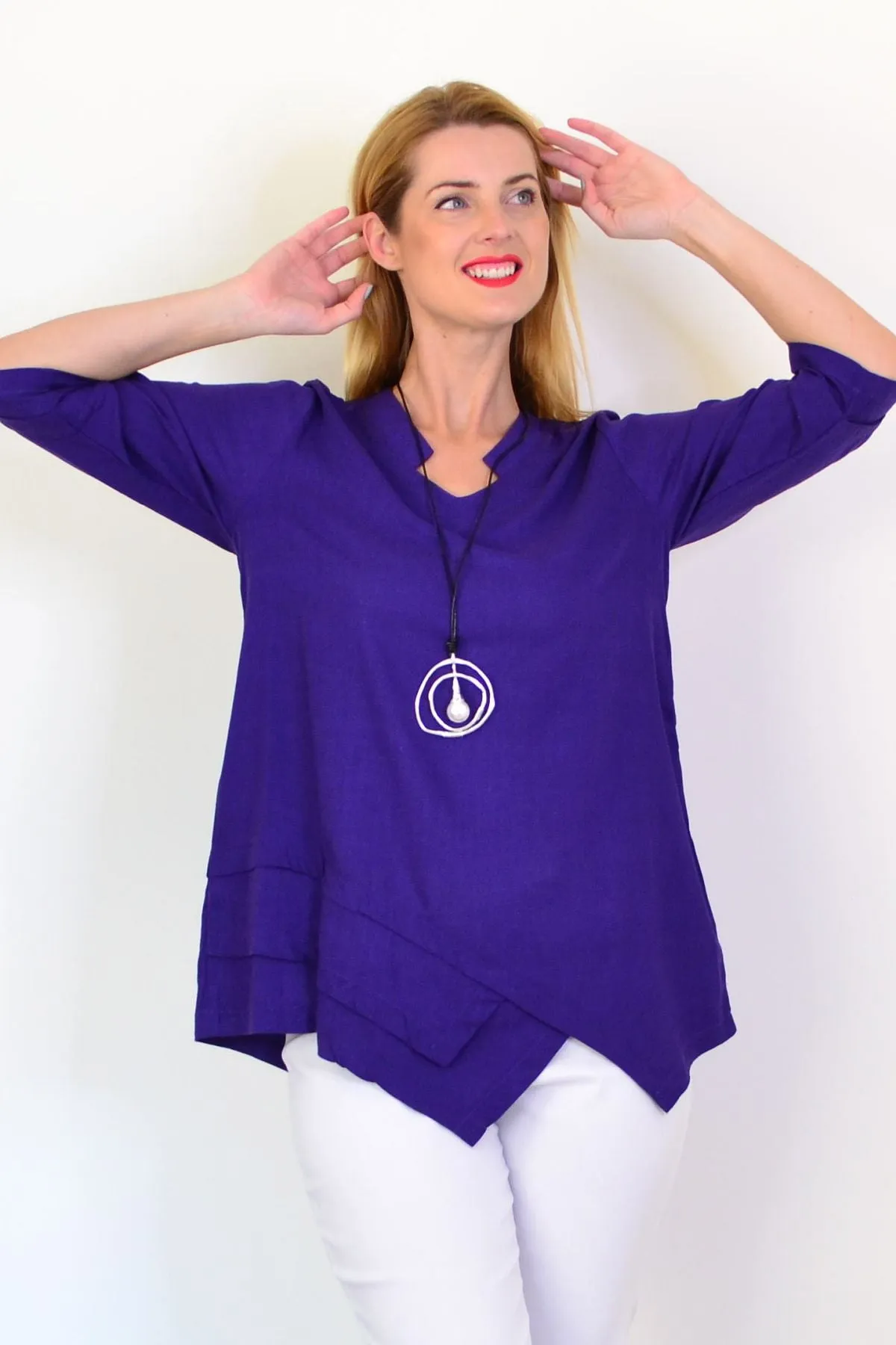 Purple Linen Blend Tunic Top