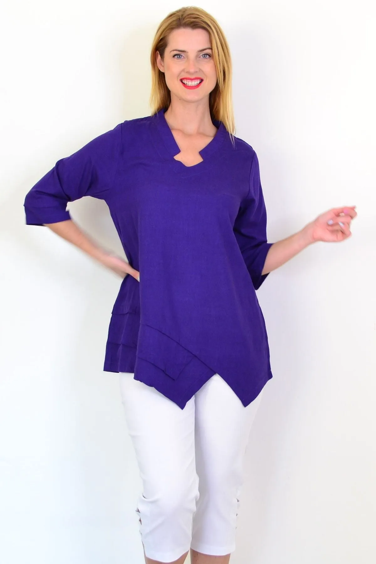 Purple Linen Blend Tunic Top