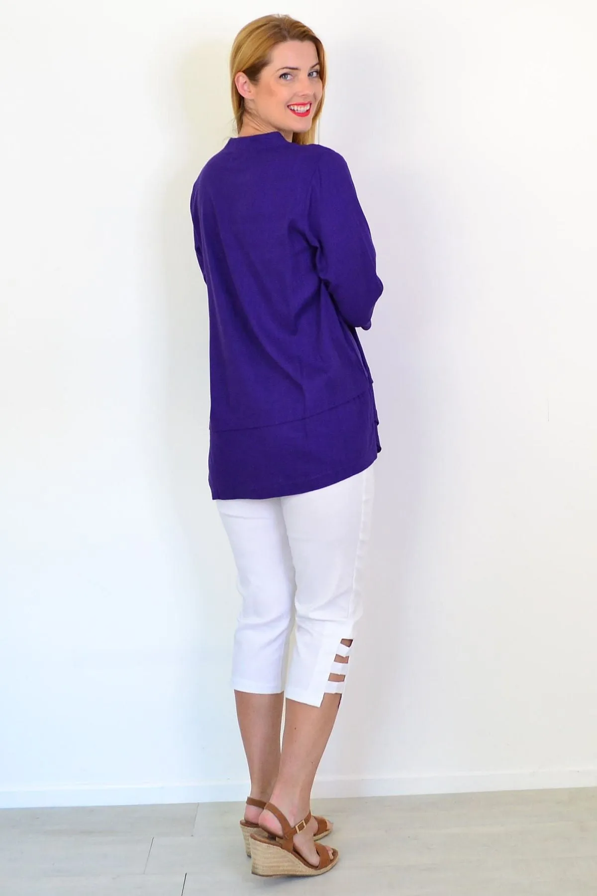 Purple Linen Blend Tunic Top