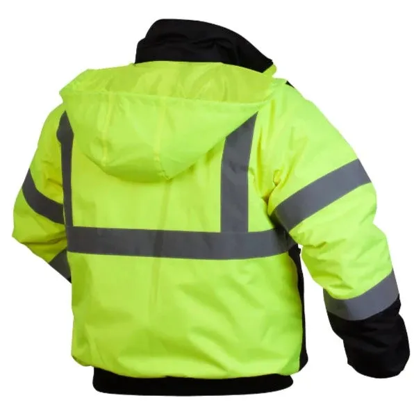 Pyramex® Hi Vis Waterproof Black Bottom Bomber Safety Jacket - Type R ANSI Class 3 - RJ32