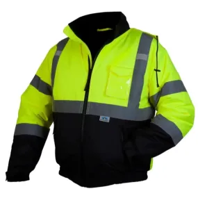 Pyramex® Hi Vis Waterproof Black Bottom Bomber Safety Jacket - Type R ANSI Class 3 - RJ32