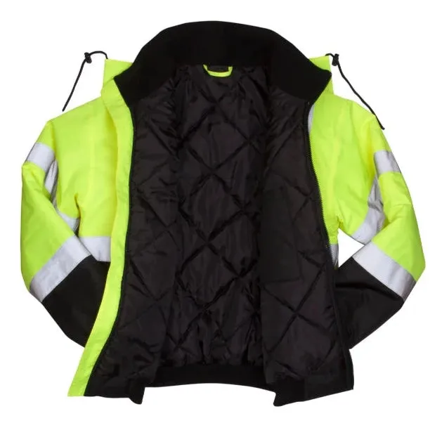 Pyramex® Hi Vis Waterproof Black Bottom Bomber Safety Jacket - Type R ANSI Class 3 - RJ32