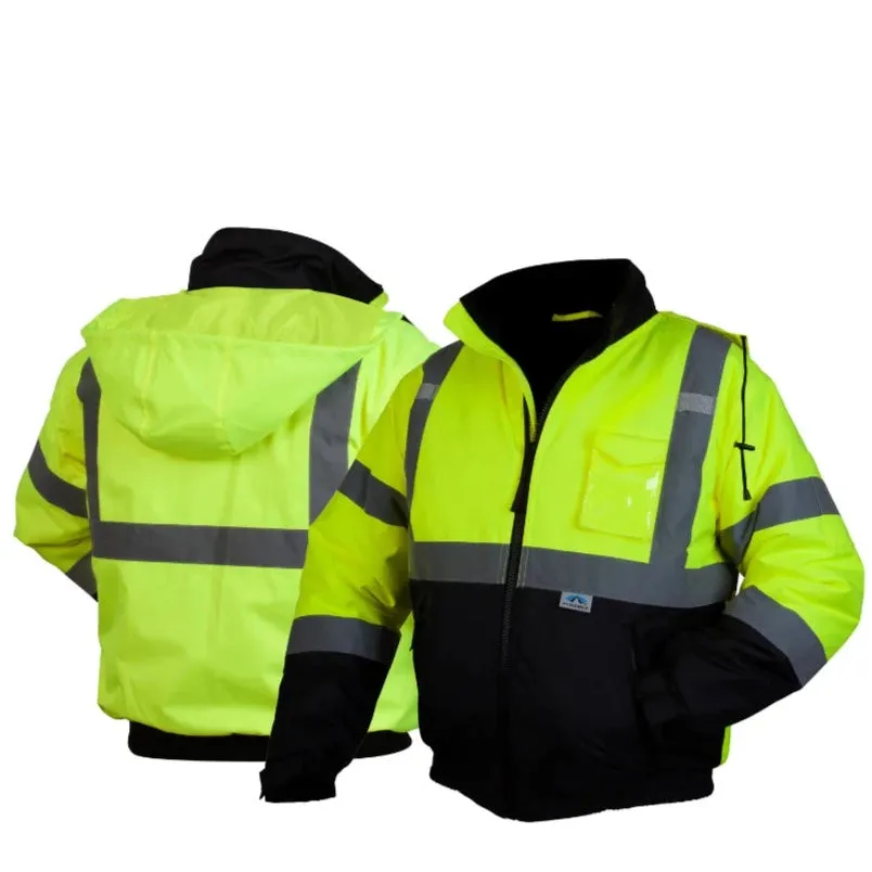 Pyramex® Hi Vis Waterproof Black Bottom Bomber Safety Jacket - Type R ANSI Class 3 - RJ32