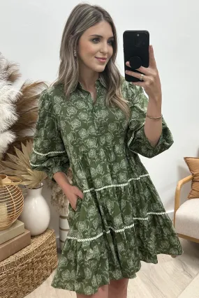 "Striped Florals" Dress (Olive)