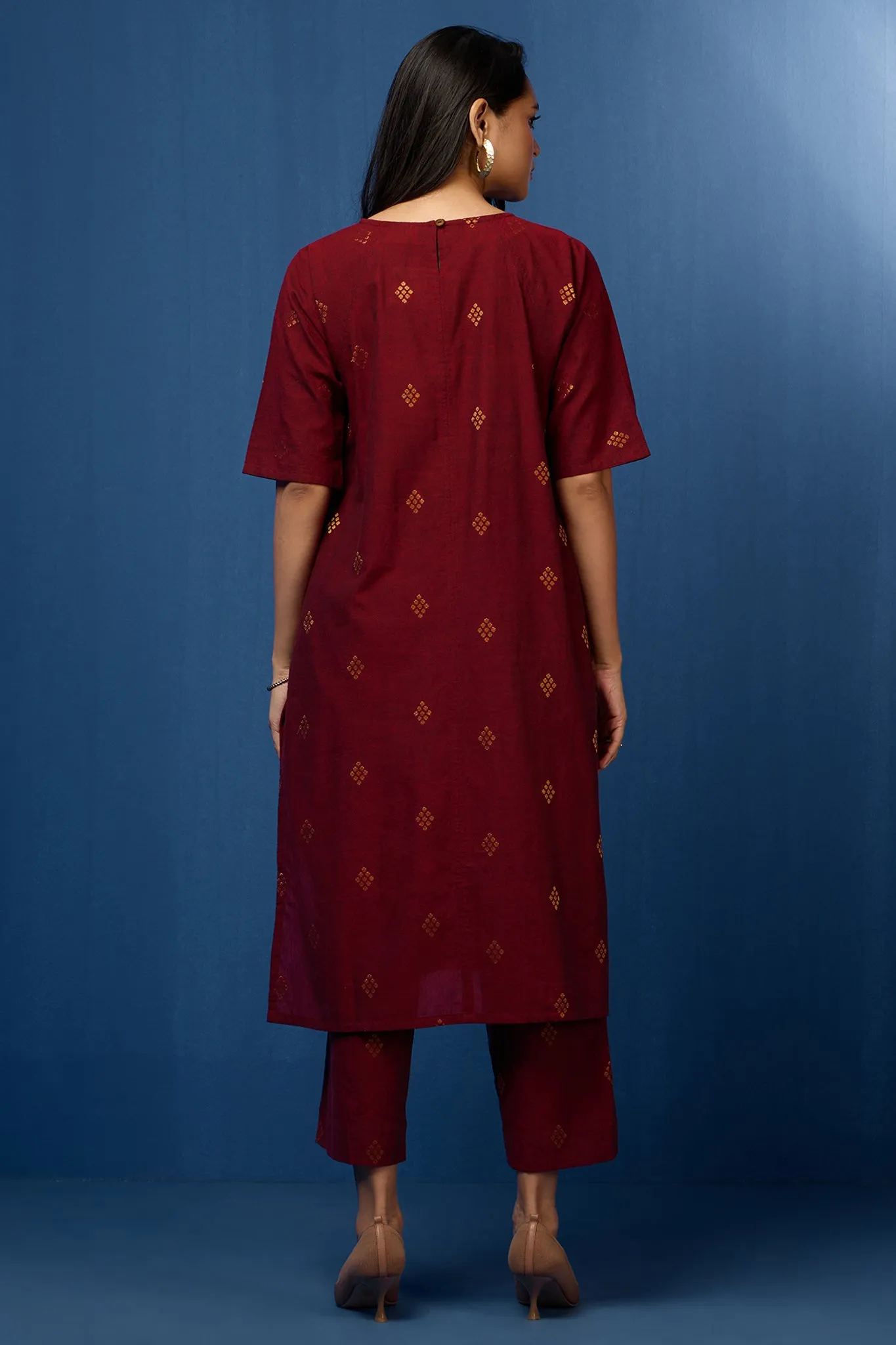 raglan sleeve tunic kurta with pockets - royal garnet and gilded opulence