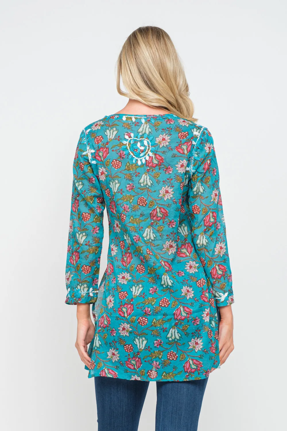 RAJ JACKIE TURQUOISE PRINTED EMBROIDERED TUNIC