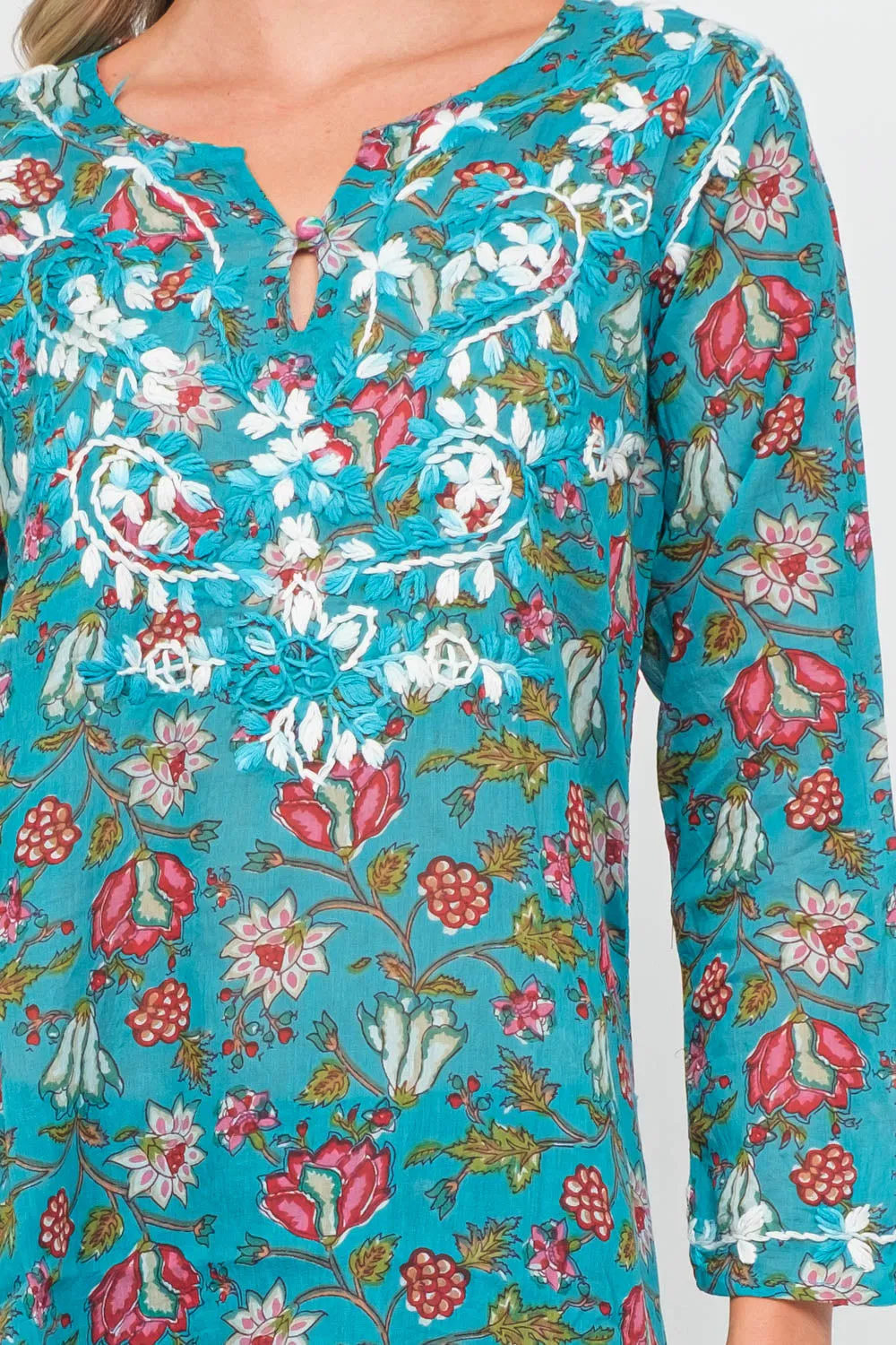 RAJ JACKIE TURQUOISE PRINTED EMBROIDERED TUNIC