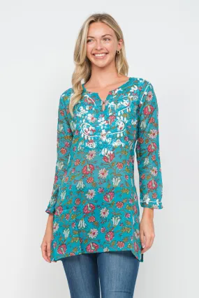 RAJ JACKIE TURQUOISE PRINTED EMBROIDERED TUNIC